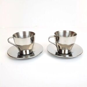 SET OF 4 Vintage IKEA stainless steel espresso cup + saucer set